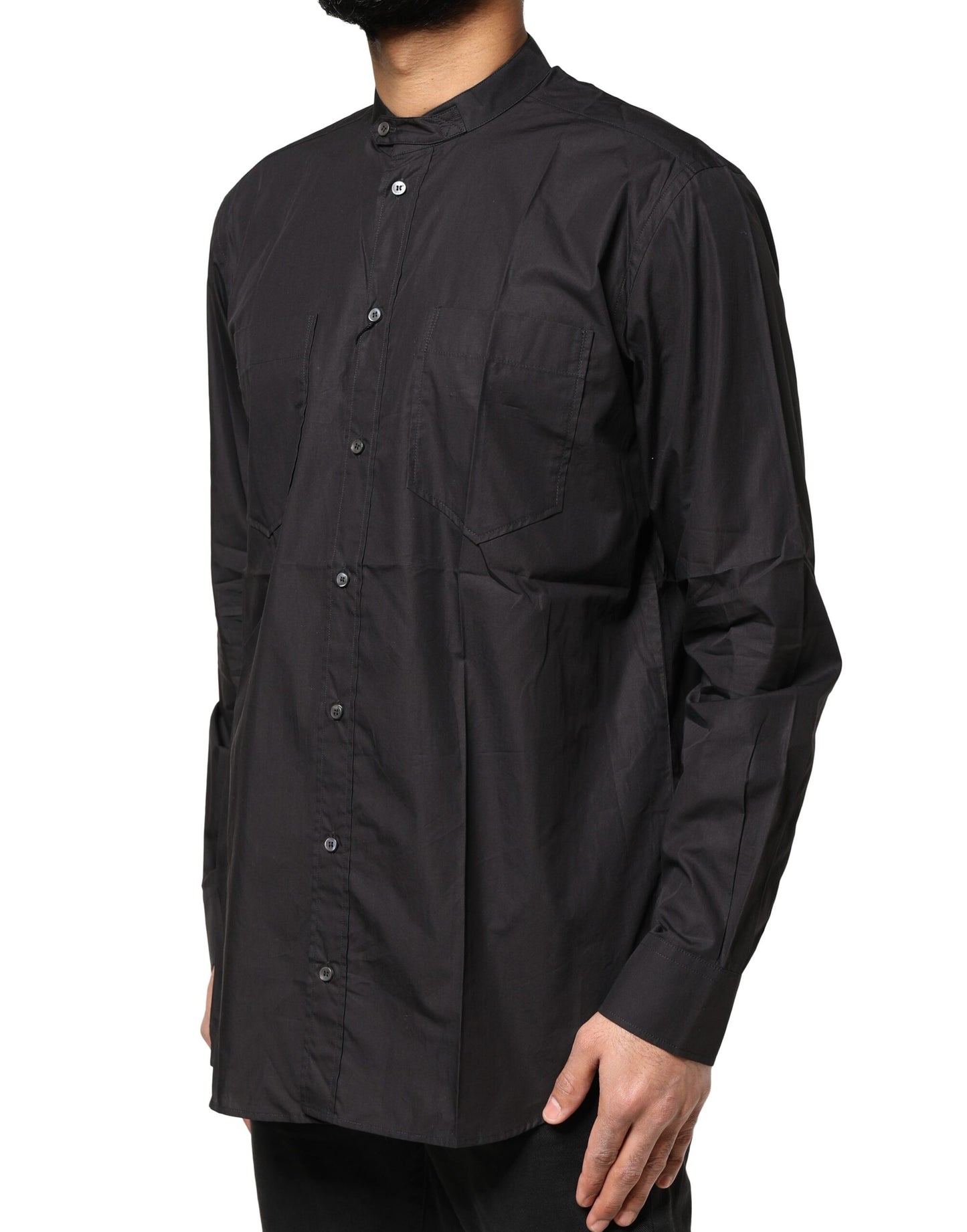 Camisa informal de algodón negra con botones para hombre