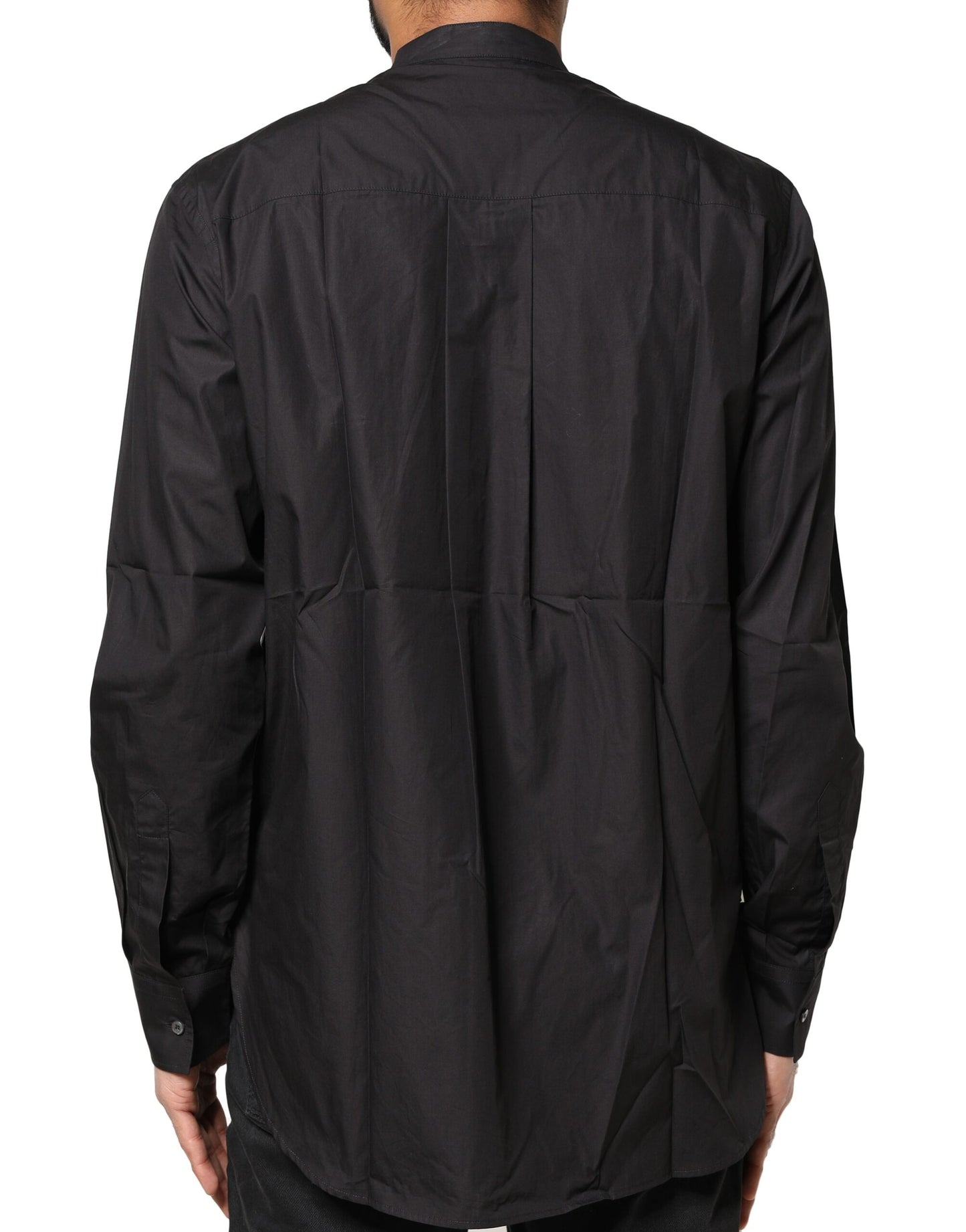 Camisa informal de algodón negra con botones para hombre