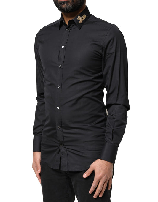 Camisa formal con bordado de amor negro dorado