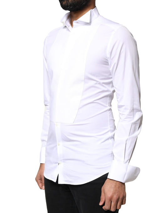 Camisa formal de vestir para hombre con pechera de popelina de algodón blanco dorado