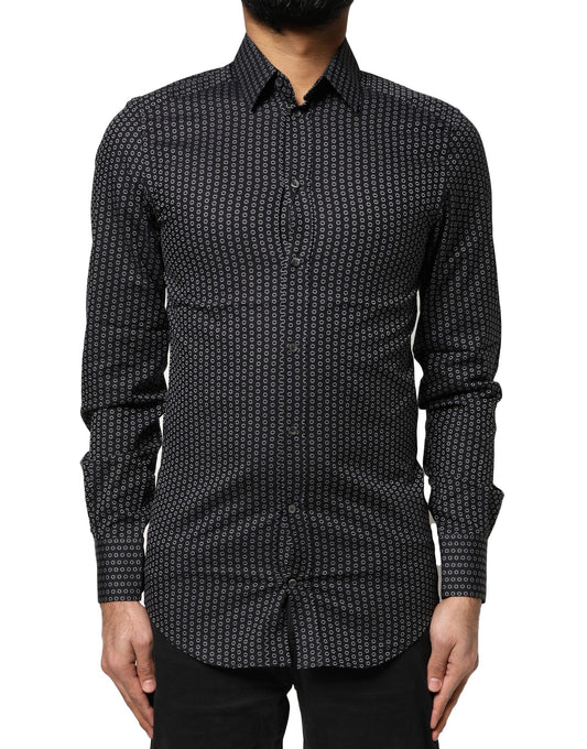 Chemise homme en coton à motifs noirs et dorés