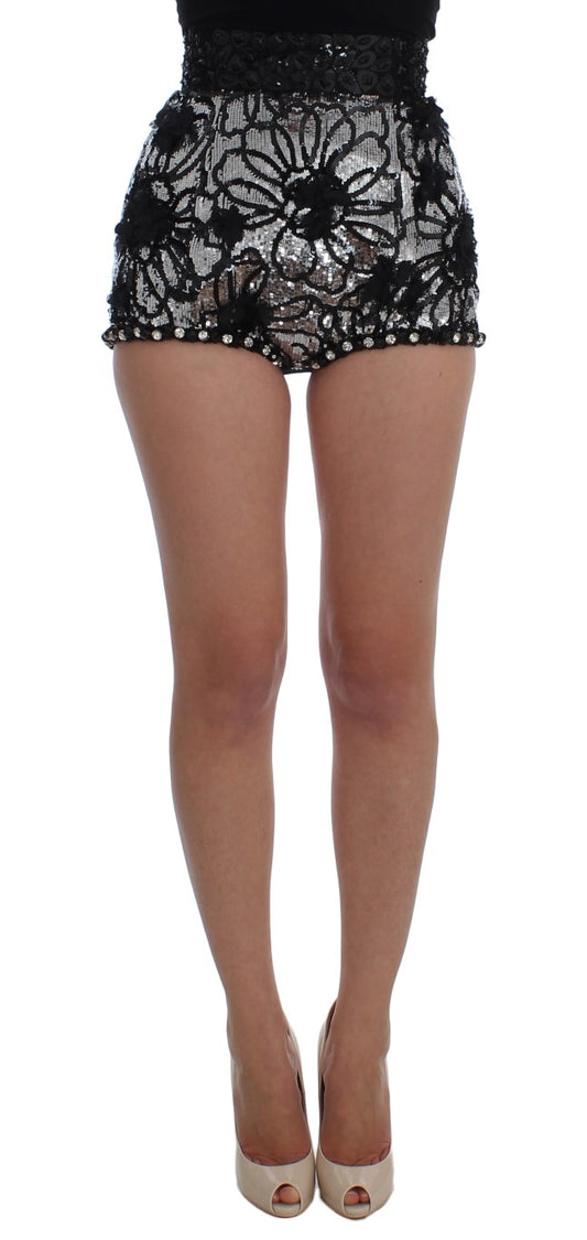 Mini shorts negros con lentejuelas de cristal 