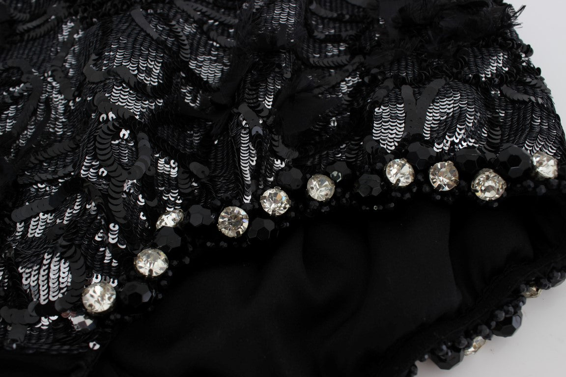 Mini shorts negros con lentejuelas de cristal 