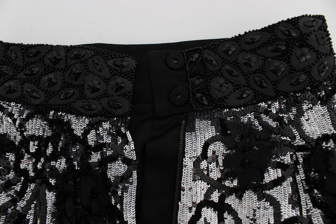 Mini shorts negros con lentejuelas de cristal 