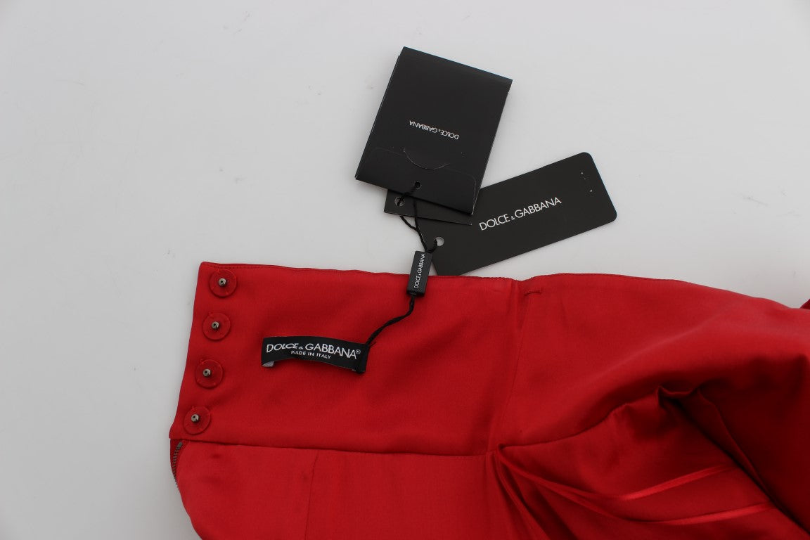 Pantalones cortos de seda roja con rosas de cristal 