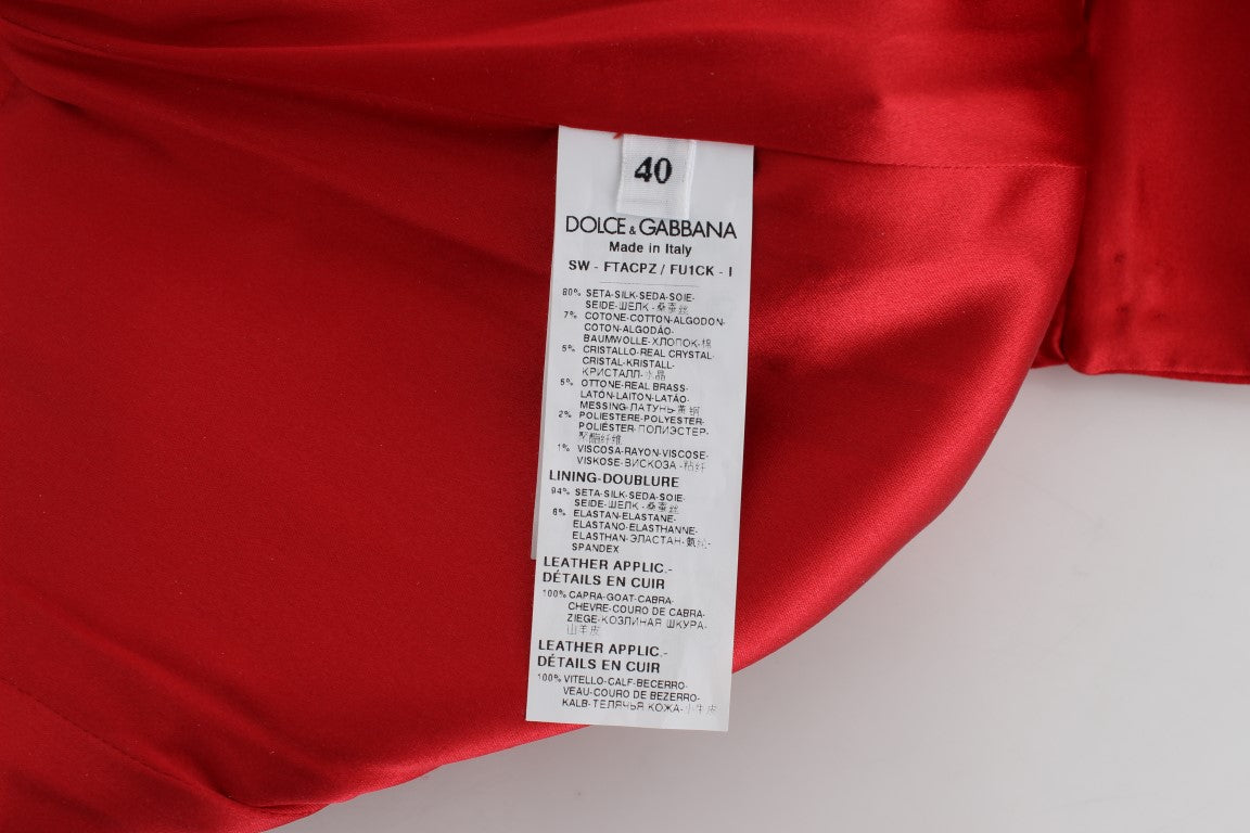 Pantalones cortos de seda roja con rosas de cristal 
