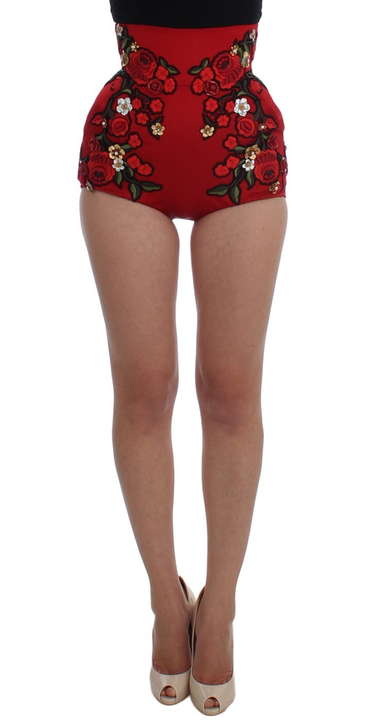 Pantalones cortos Sicilia con rosas de seda roja 