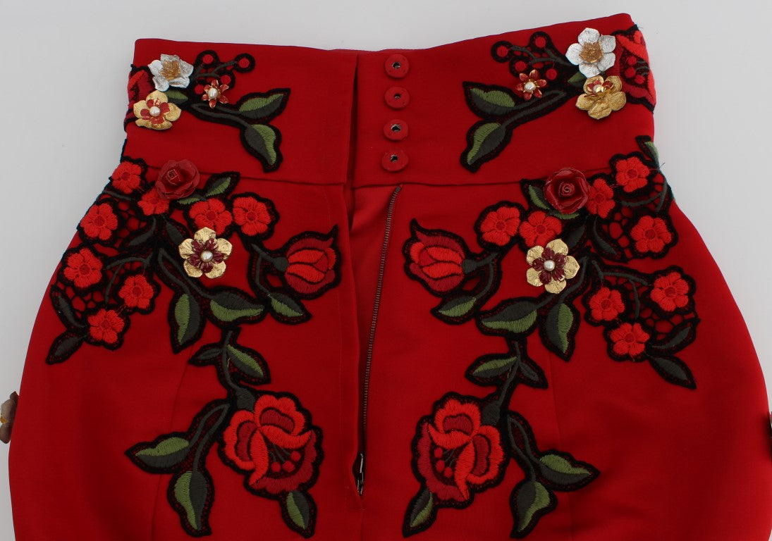 Short Sicile à roses en soie rouge 