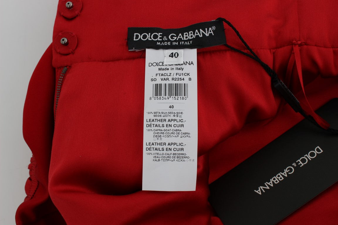 Short Sicile à roses en soie rouge 