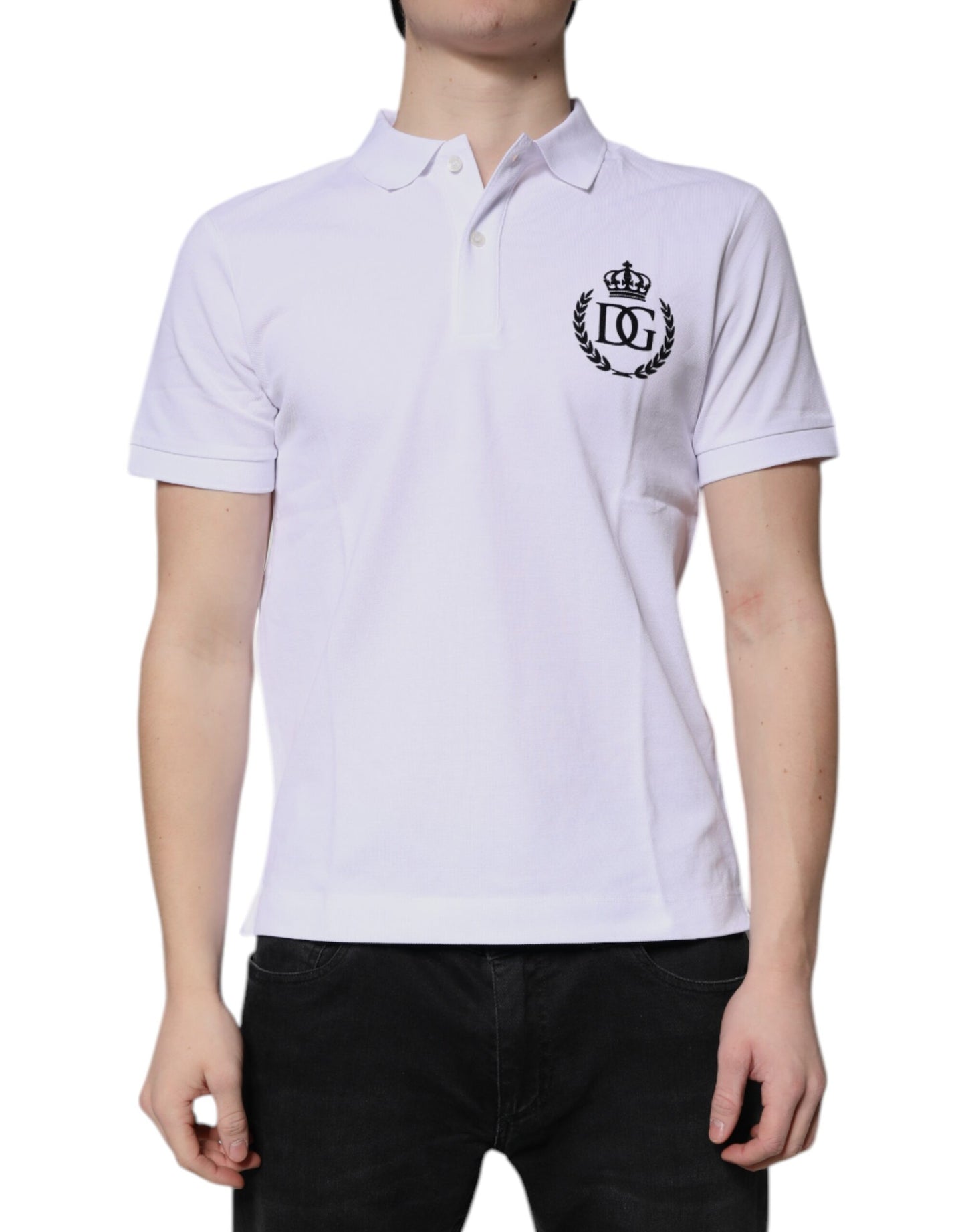 Polo de algodón blanco con cuello de corona para hombre
