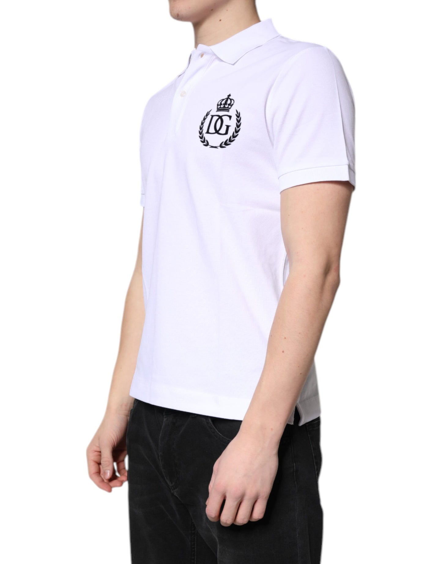 Polo de algodón blanco con cuello de corona para hombre