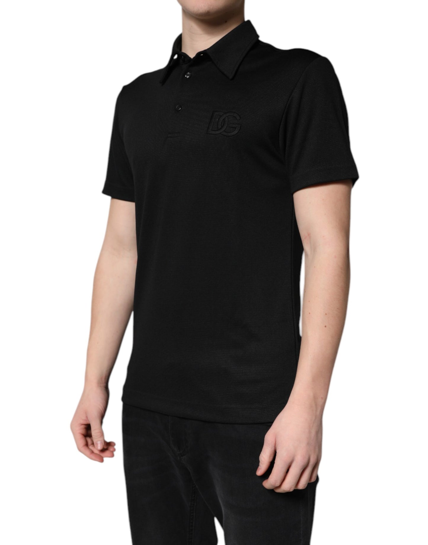 Polo à col en polyester noir avec logo DG