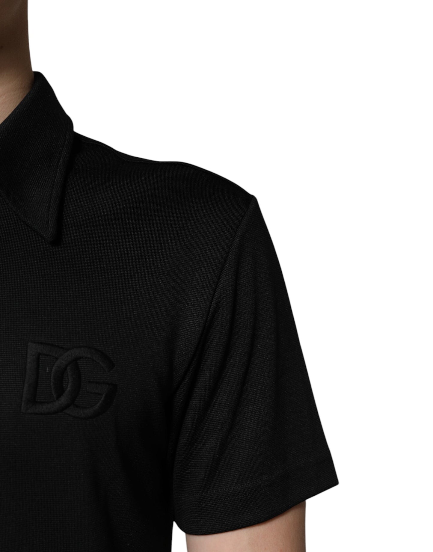 Polo à col en polyester noir avec logo DG