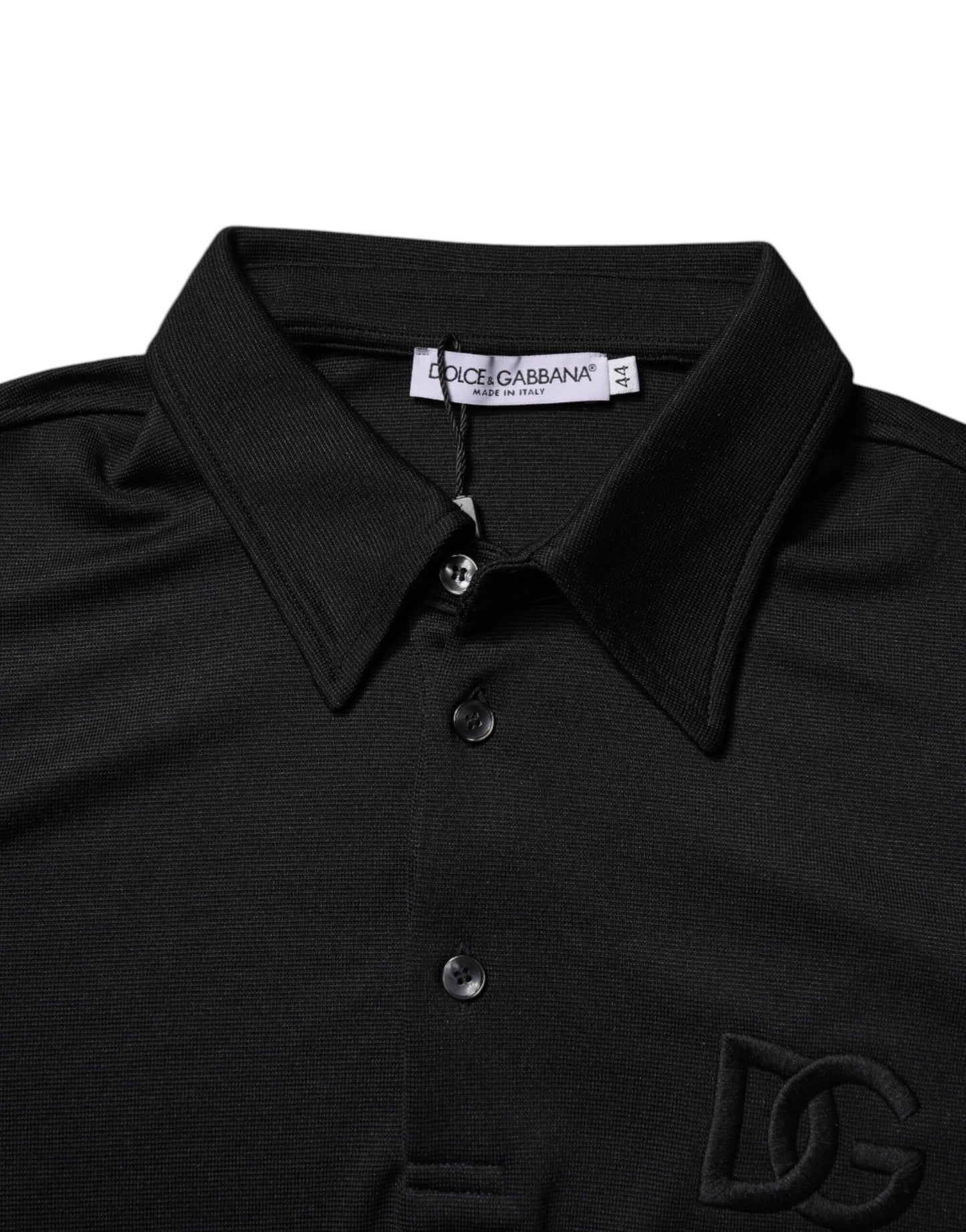 Polo à col en polyester noir avec logo DG