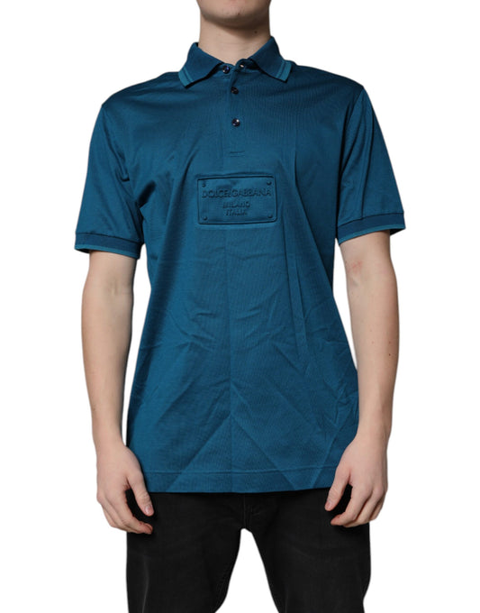 Polo en coton bleu avec logo pour homme