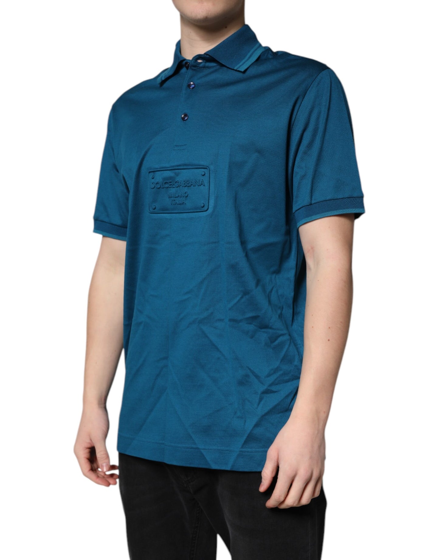 Polo en coton bleu avec logo pour homme