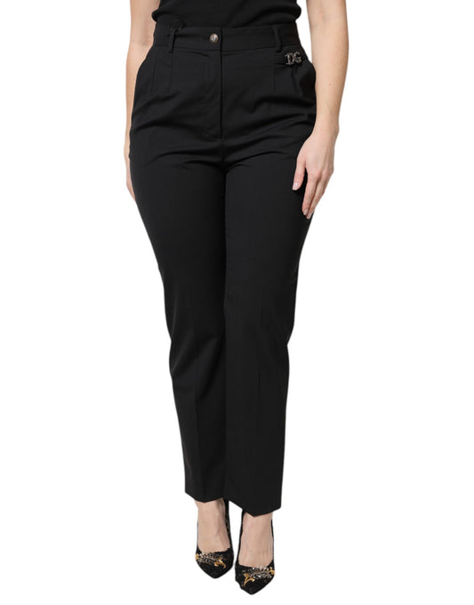 Pantalon taille haute en polyester noir