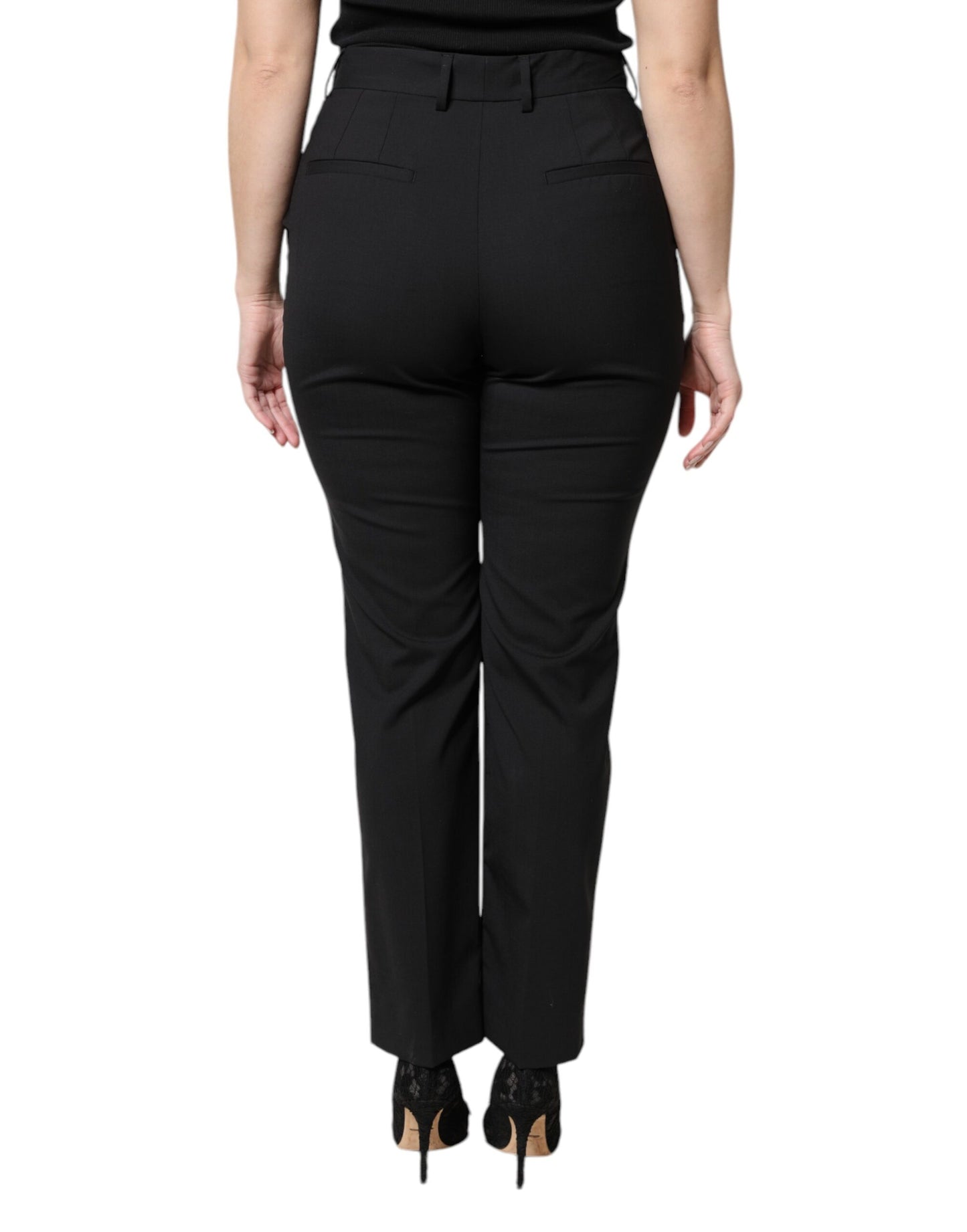 Pantalon taille haute en polyester noir