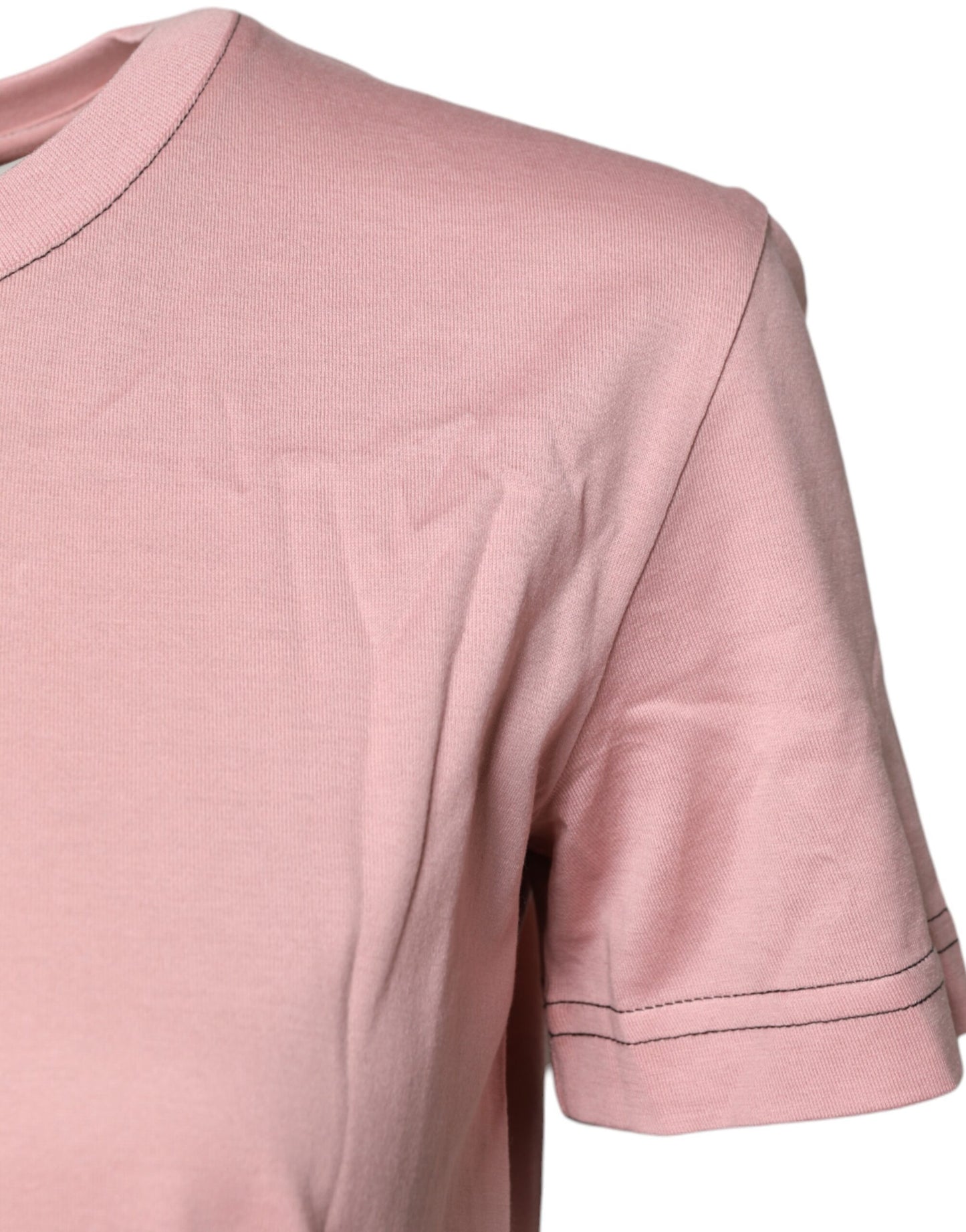 Camiseta de algodón con cuello redondo y estampado de logotipo rosa