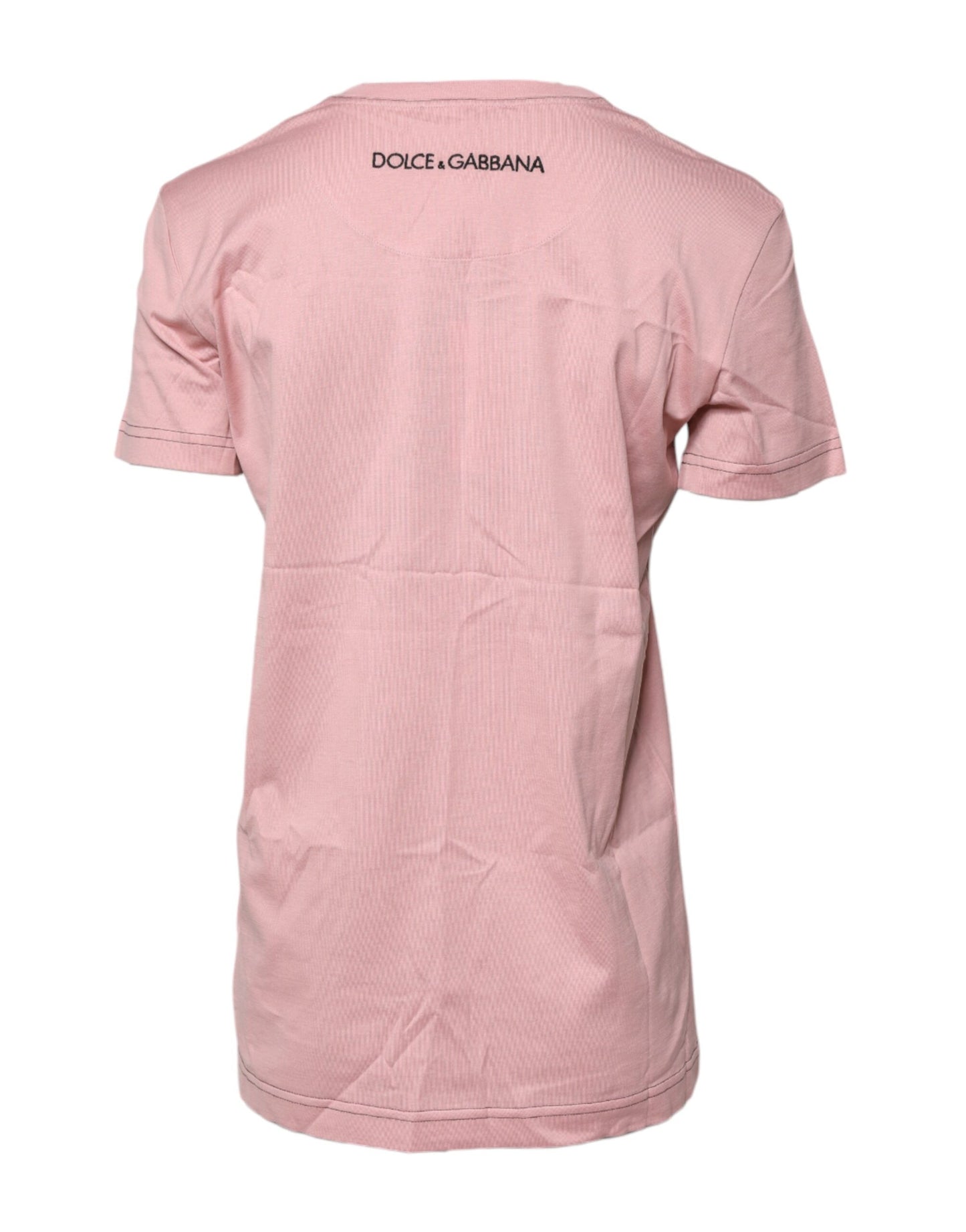 Camiseta de algodón con cuello redondo y estampado de logotipo rosa