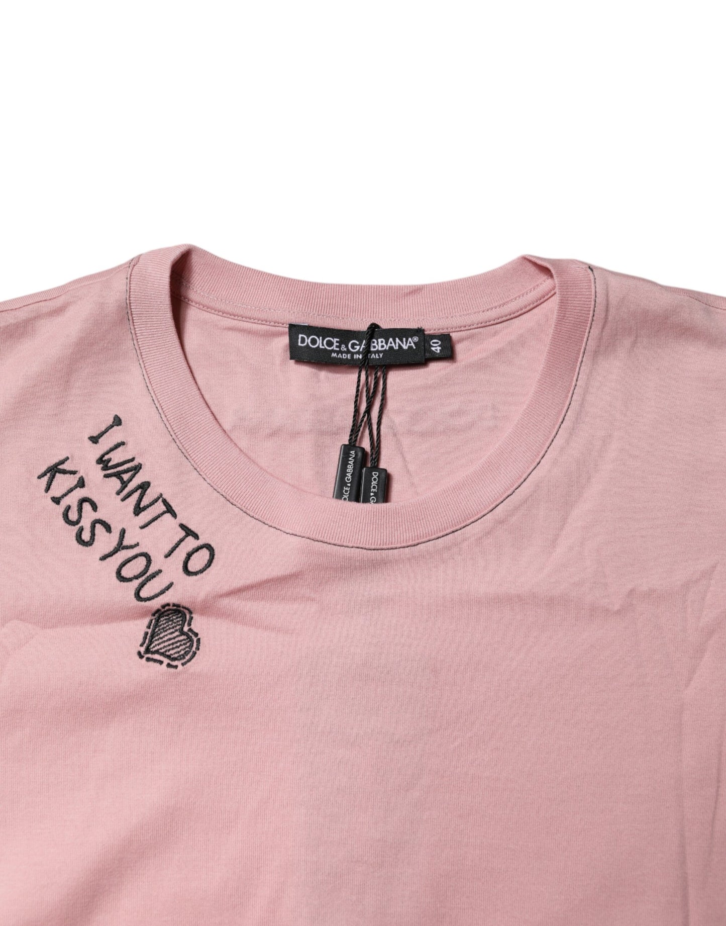Camiseta de algodón con cuello redondo y estampado de logotipo rosa
