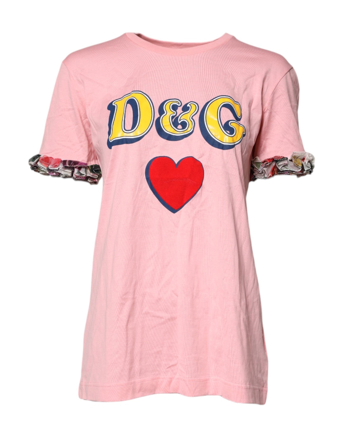 Camiseta de algodón con cuello redondo y estampado de logotipo rosa