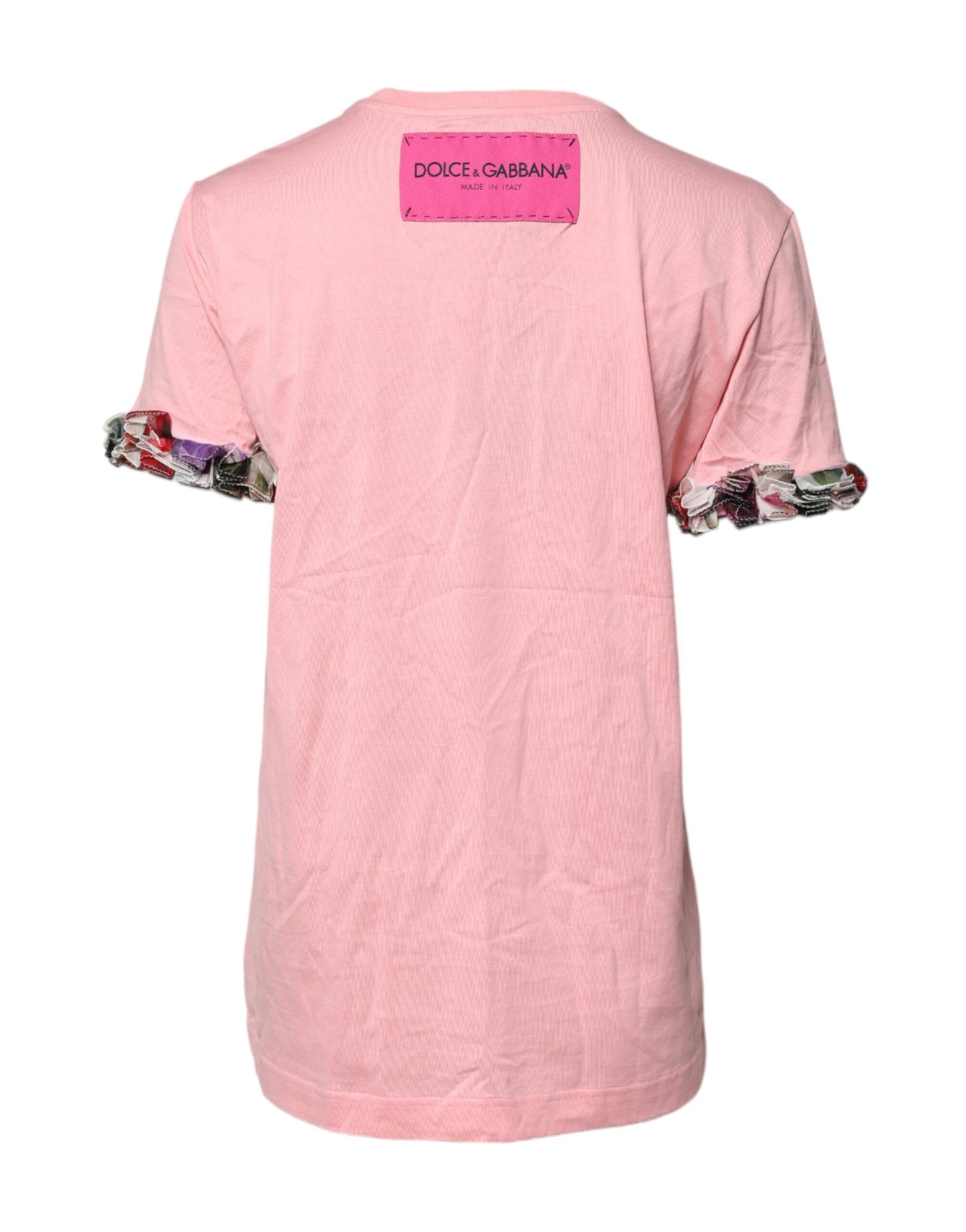 Camiseta de algodón con cuello redondo y estampado de logotipo rosa