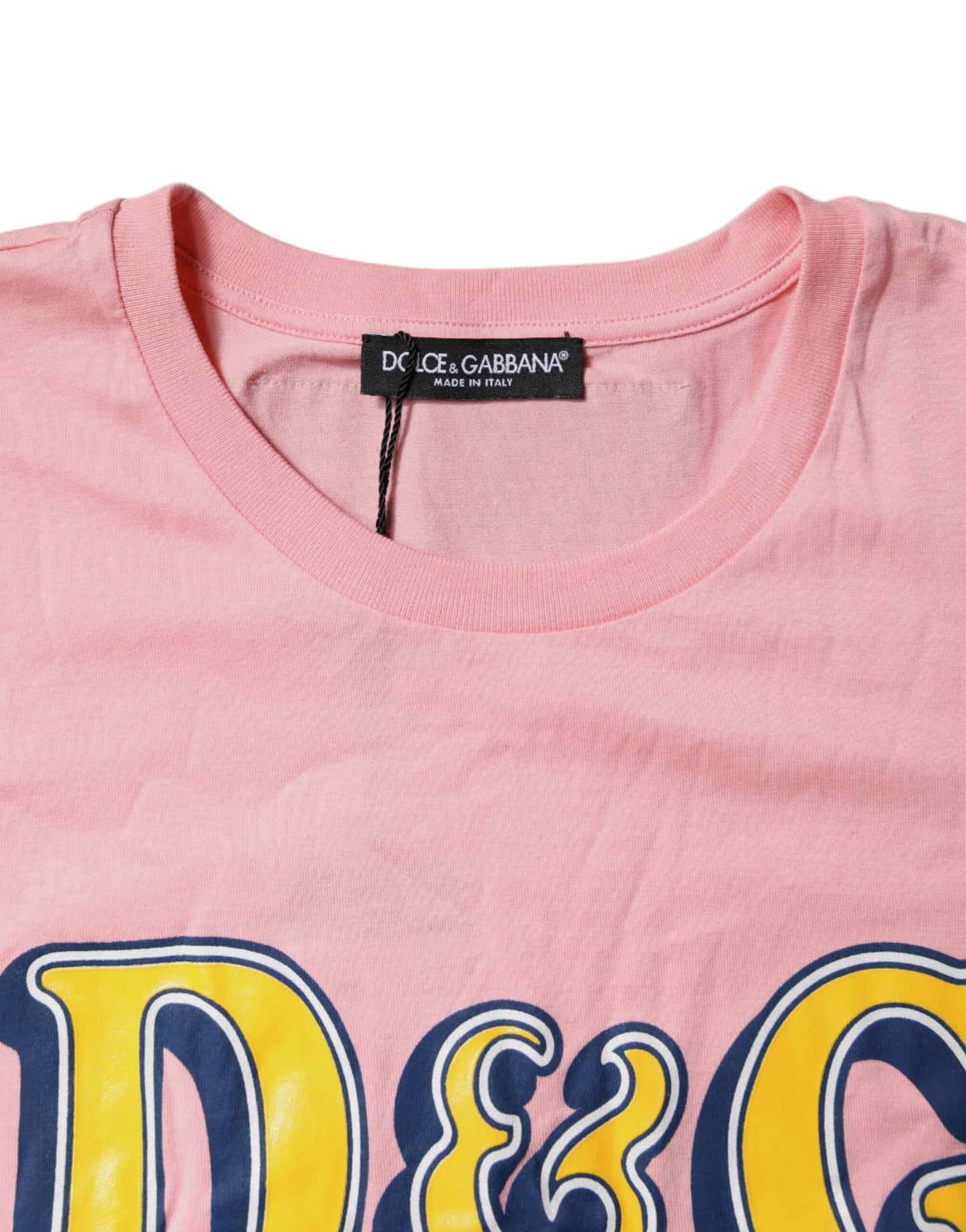 Camiseta de algodón con cuello redondo y estampado de logotipo rosa