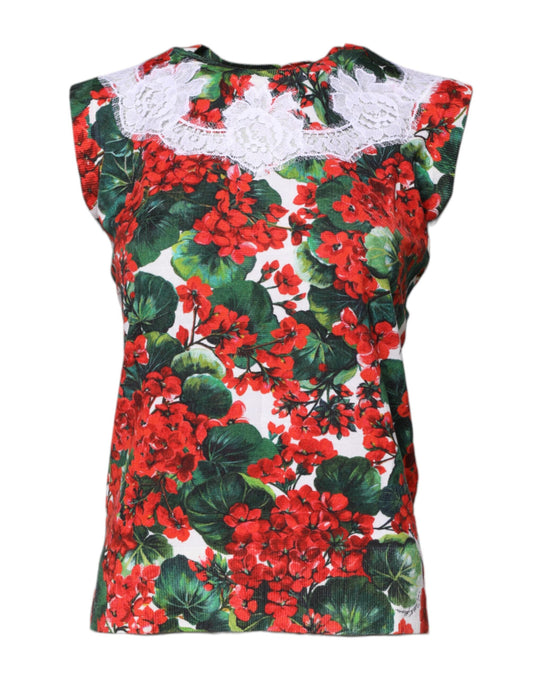 Camiseta sin mangas con encaje floral multicolor