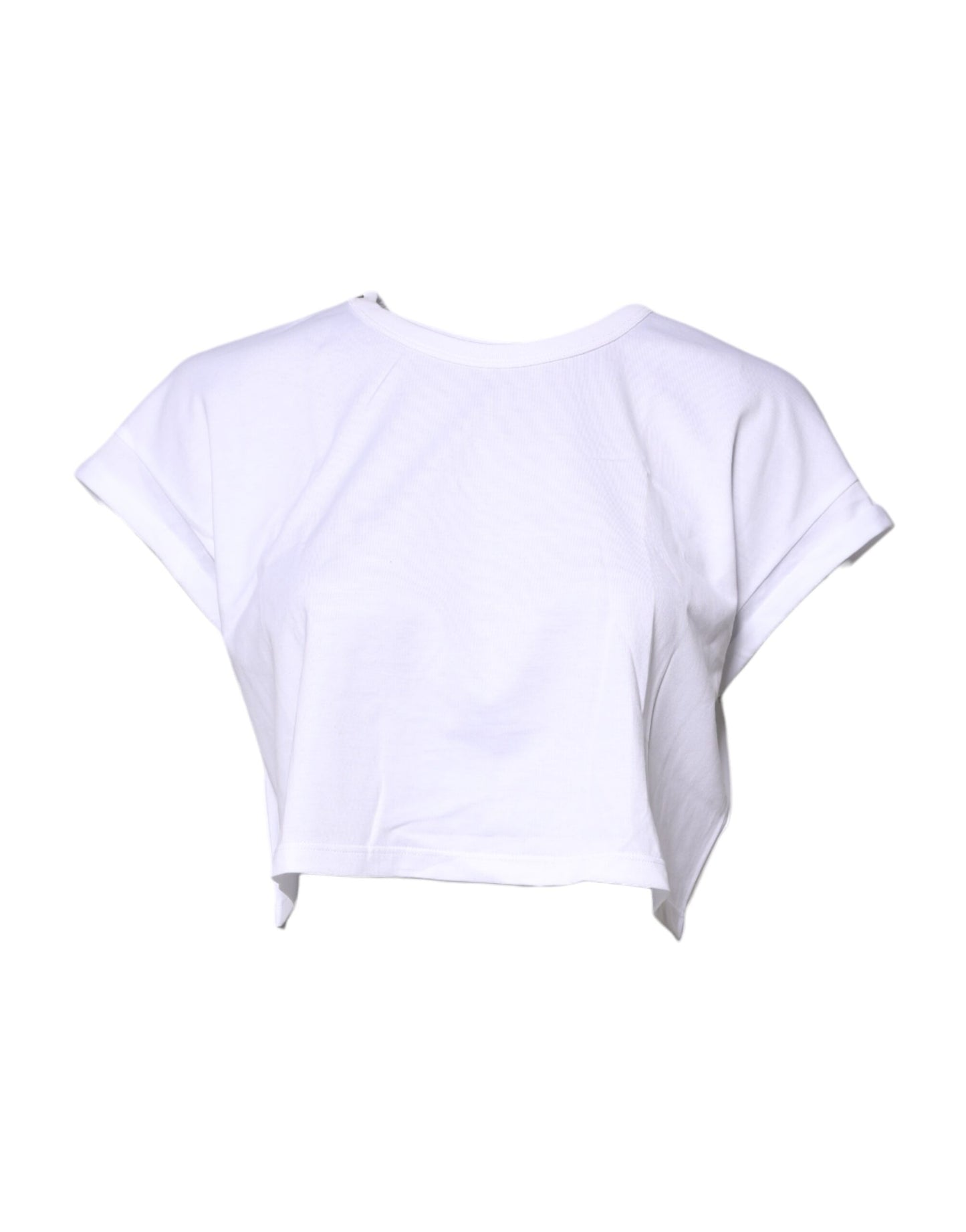 Camiseta corta de algodón blanca con cuello redondo