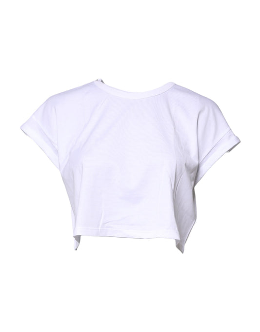 Camiseta corta de algodón blanca con cuello redondo