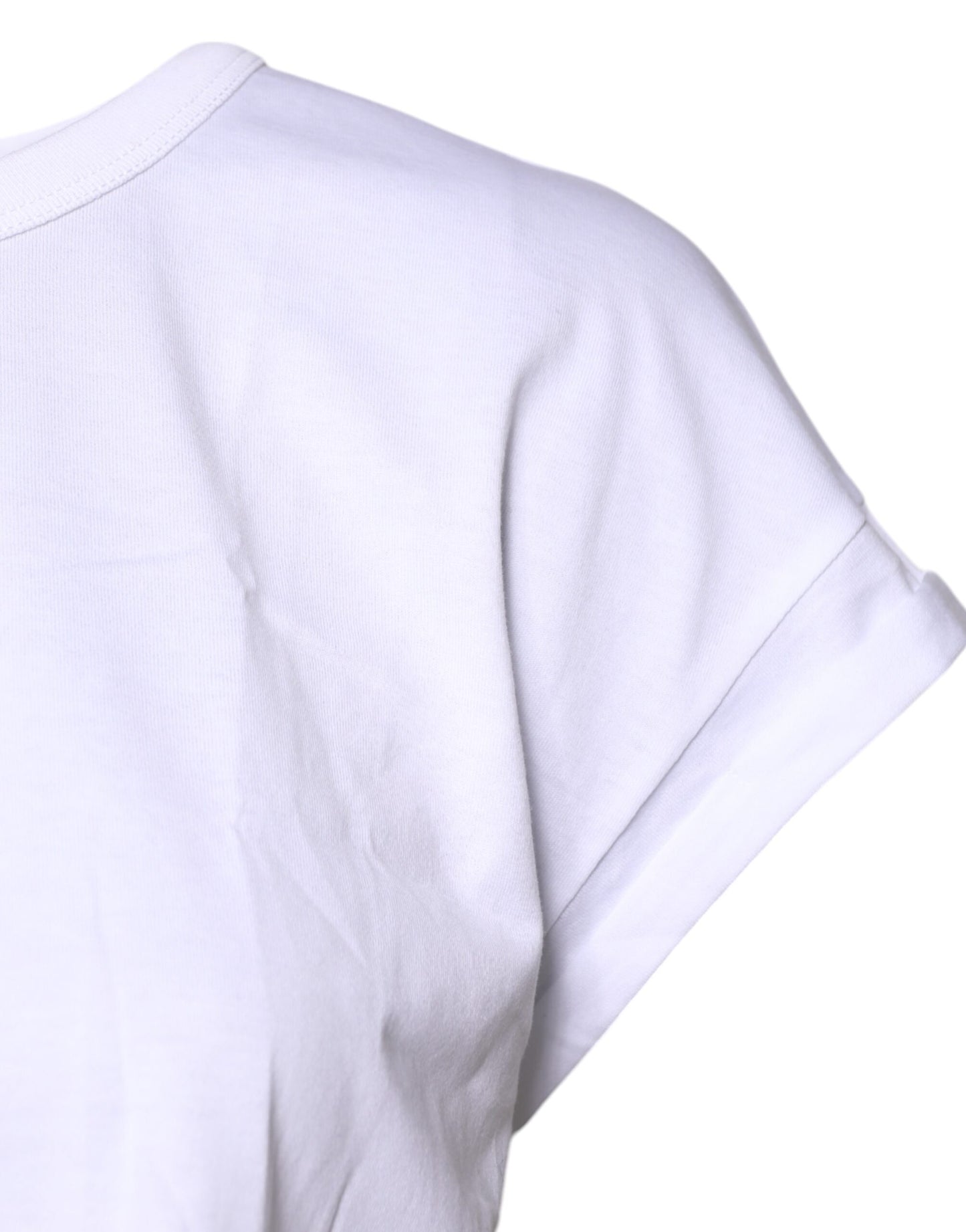 Camiseta corta de algodón blanca con cuello redondo