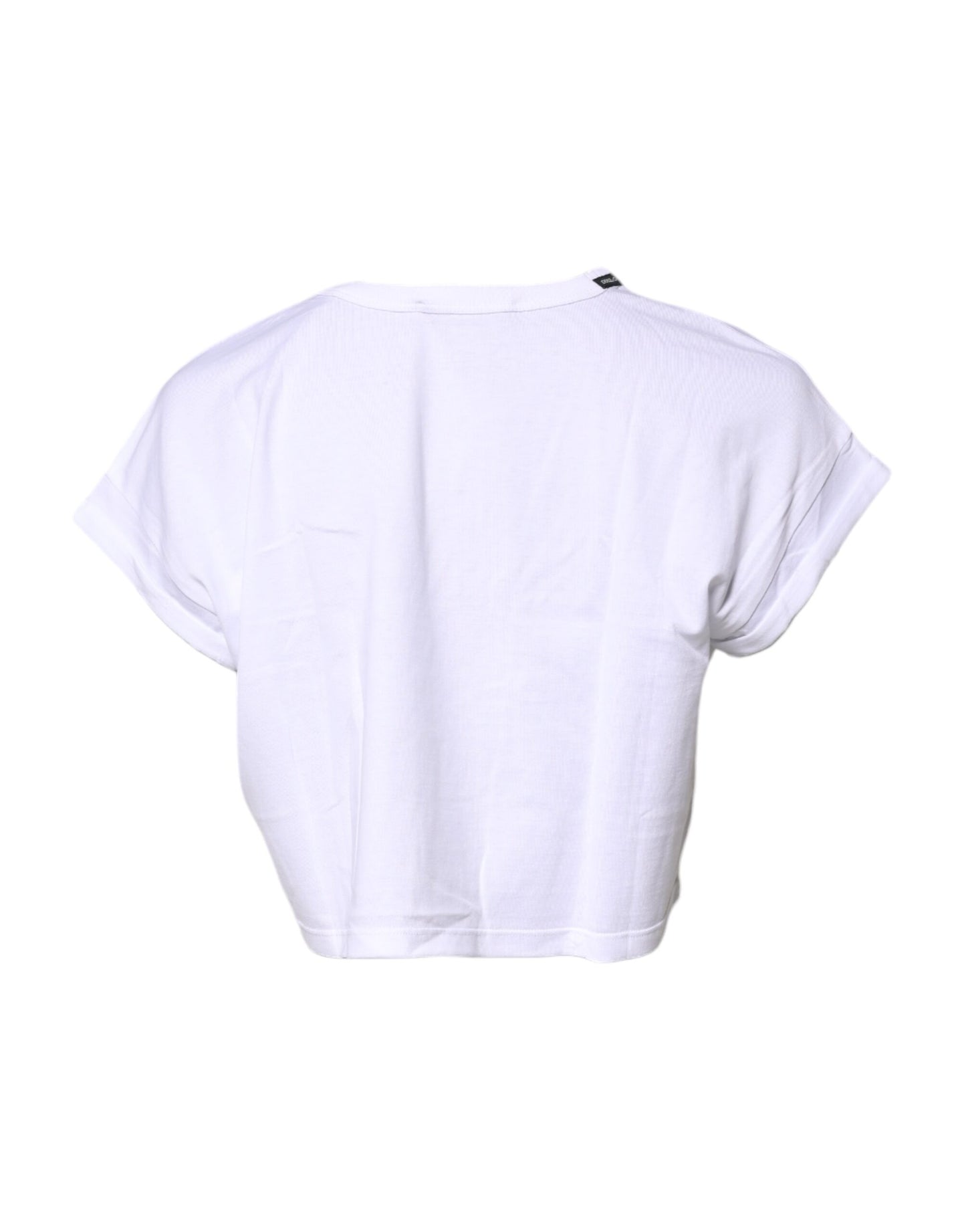 Camiseta corta de algodón blanca con cuello redondo