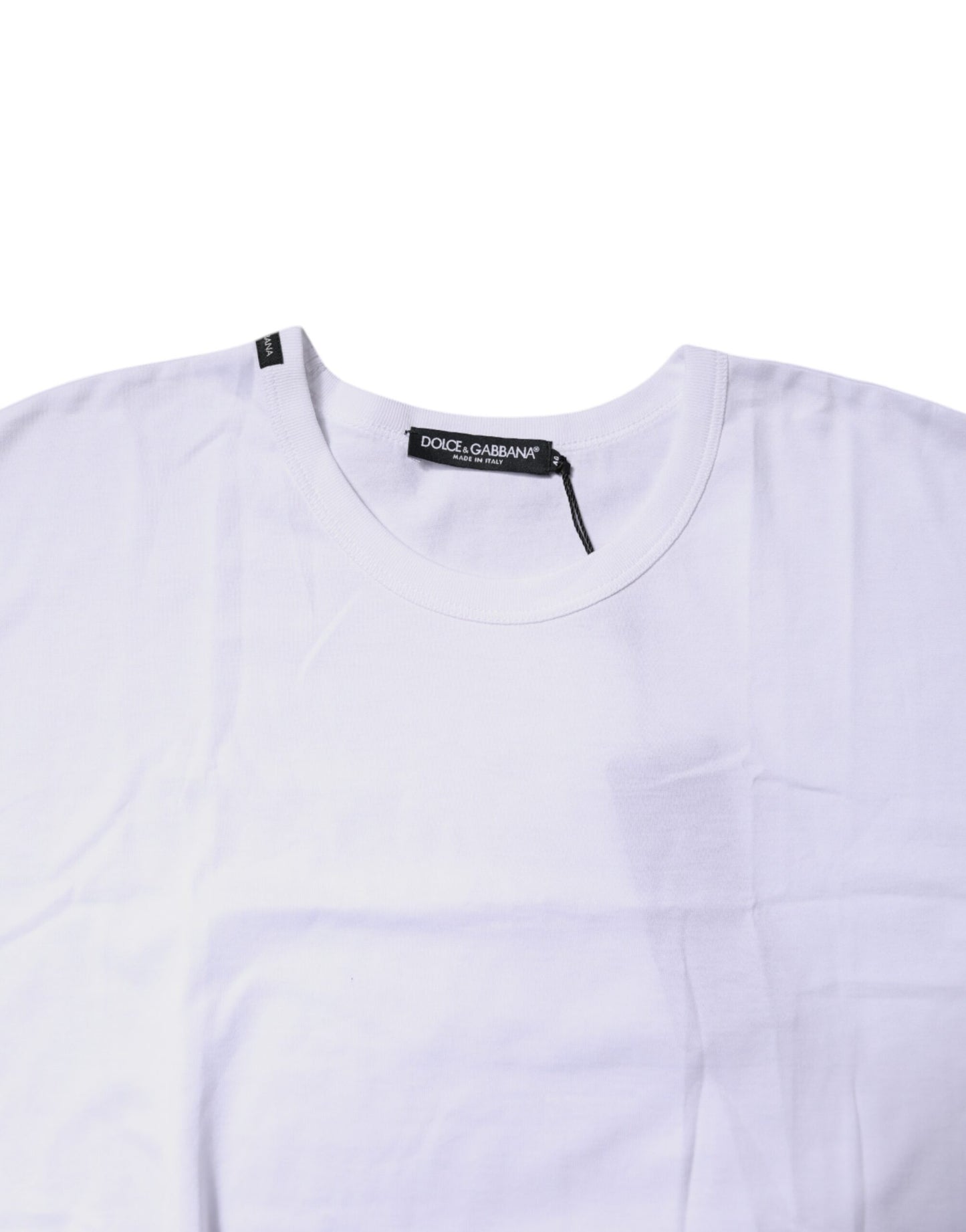 Camiseta corta de algodón blanca con cuello redondo