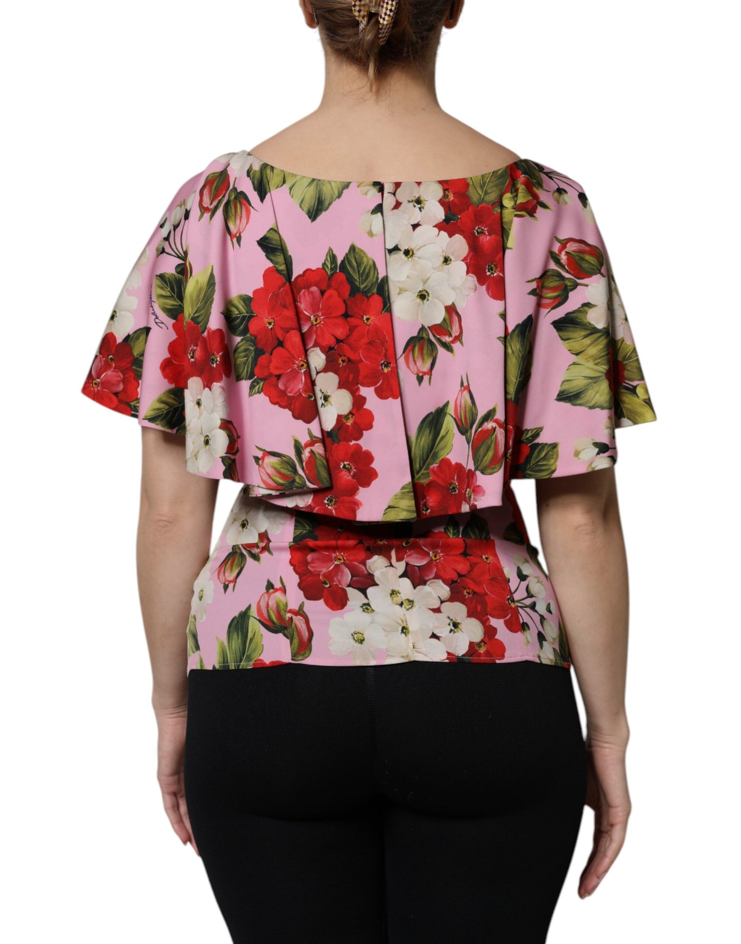 Blusa de manga corta de seda con estampado floral rosa