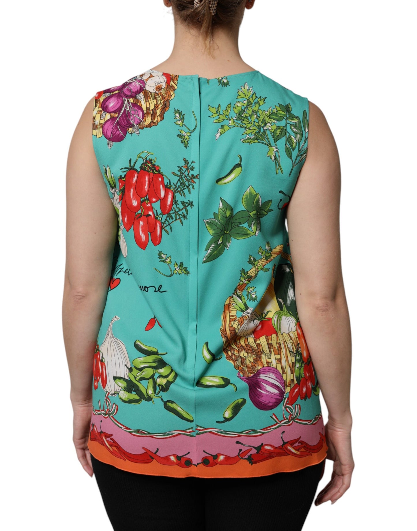 Camiseta sin mangas de seda con estampado floral multicolor