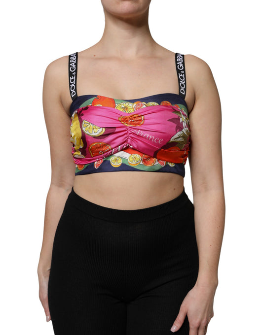 Top corto sin mangas con estampado floral multicolor