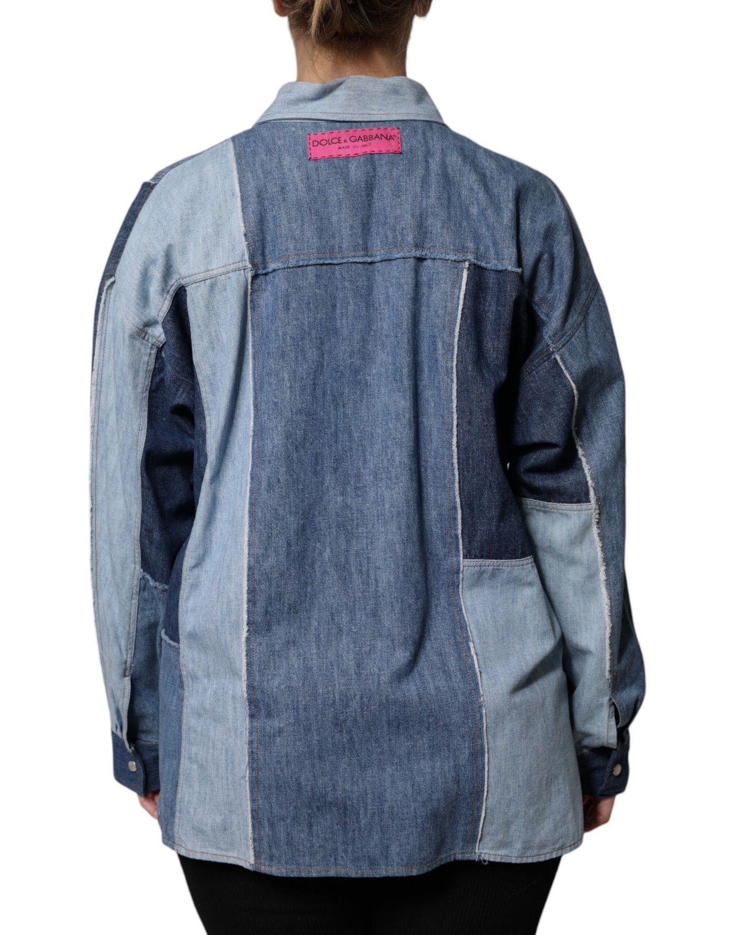 Blusa de manga larga con cuello abotonado de algodón azul