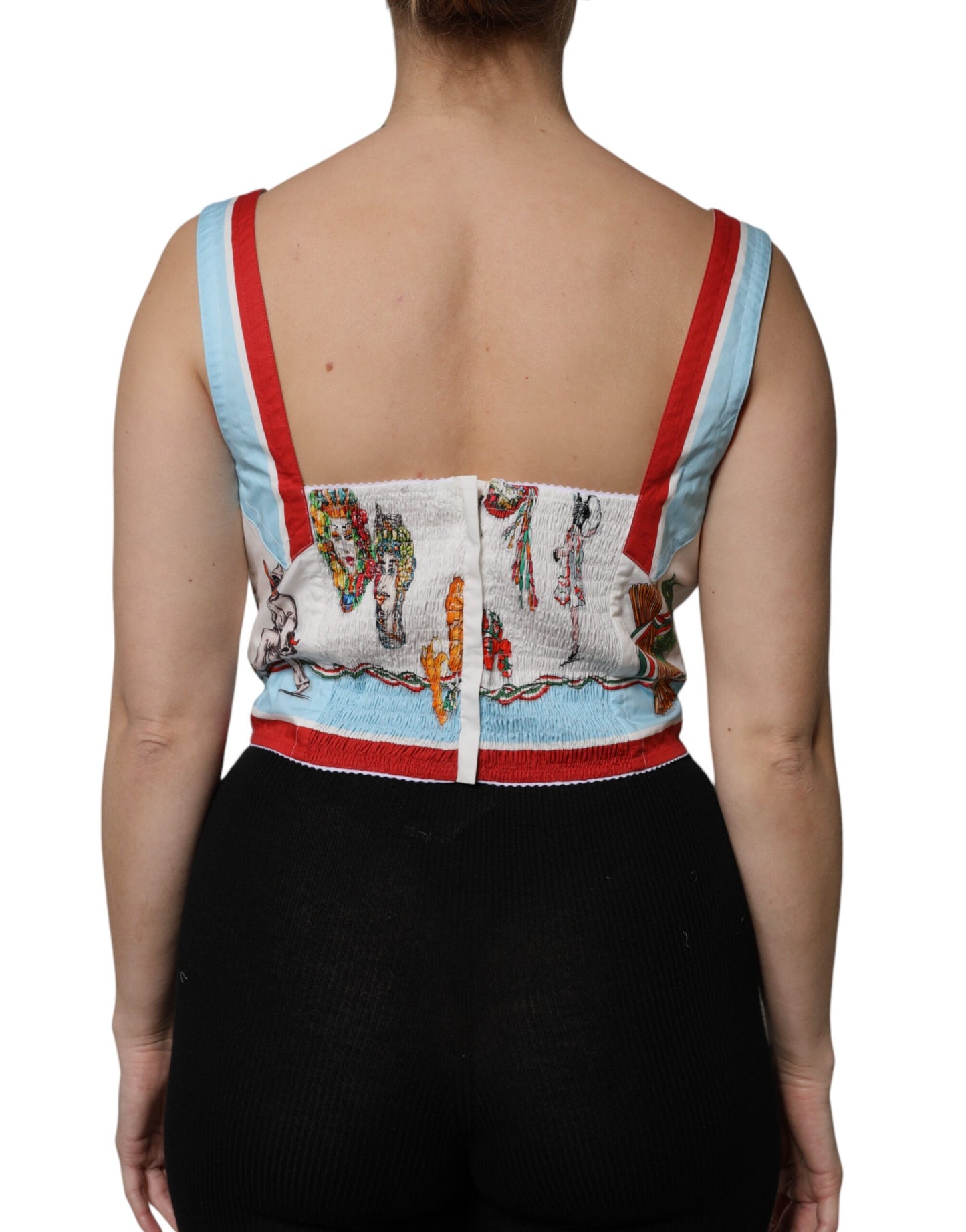 Top corto con escote en forma de corazón y estampado vegetal blanco