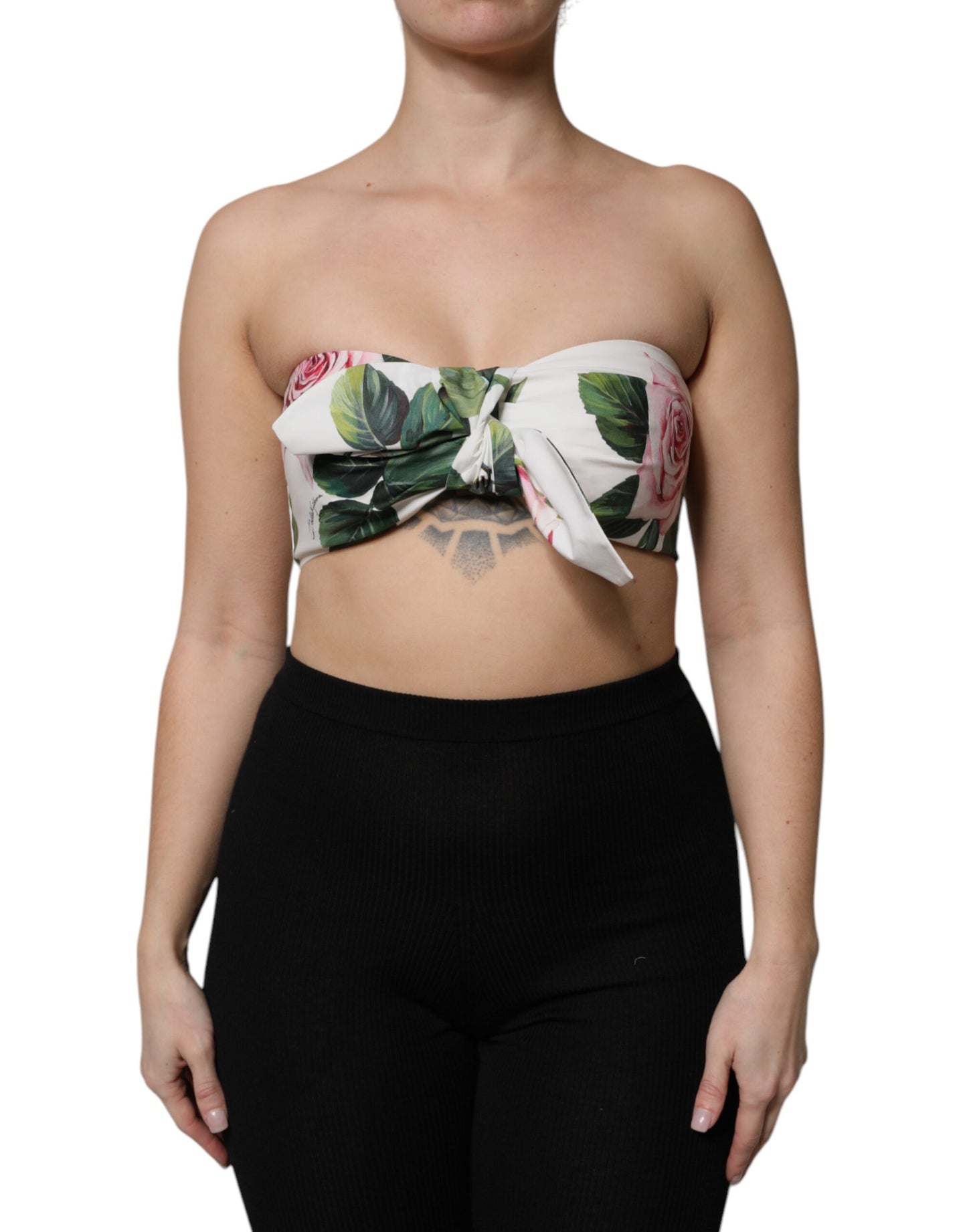 Top tipo corsé con corpiño corto y estampado floral blanco