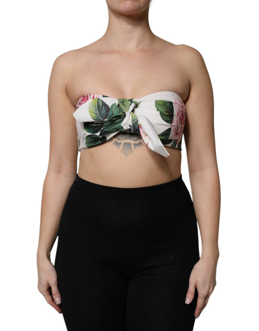Top tipo corsé con corpiño corto y estampado floral blanco