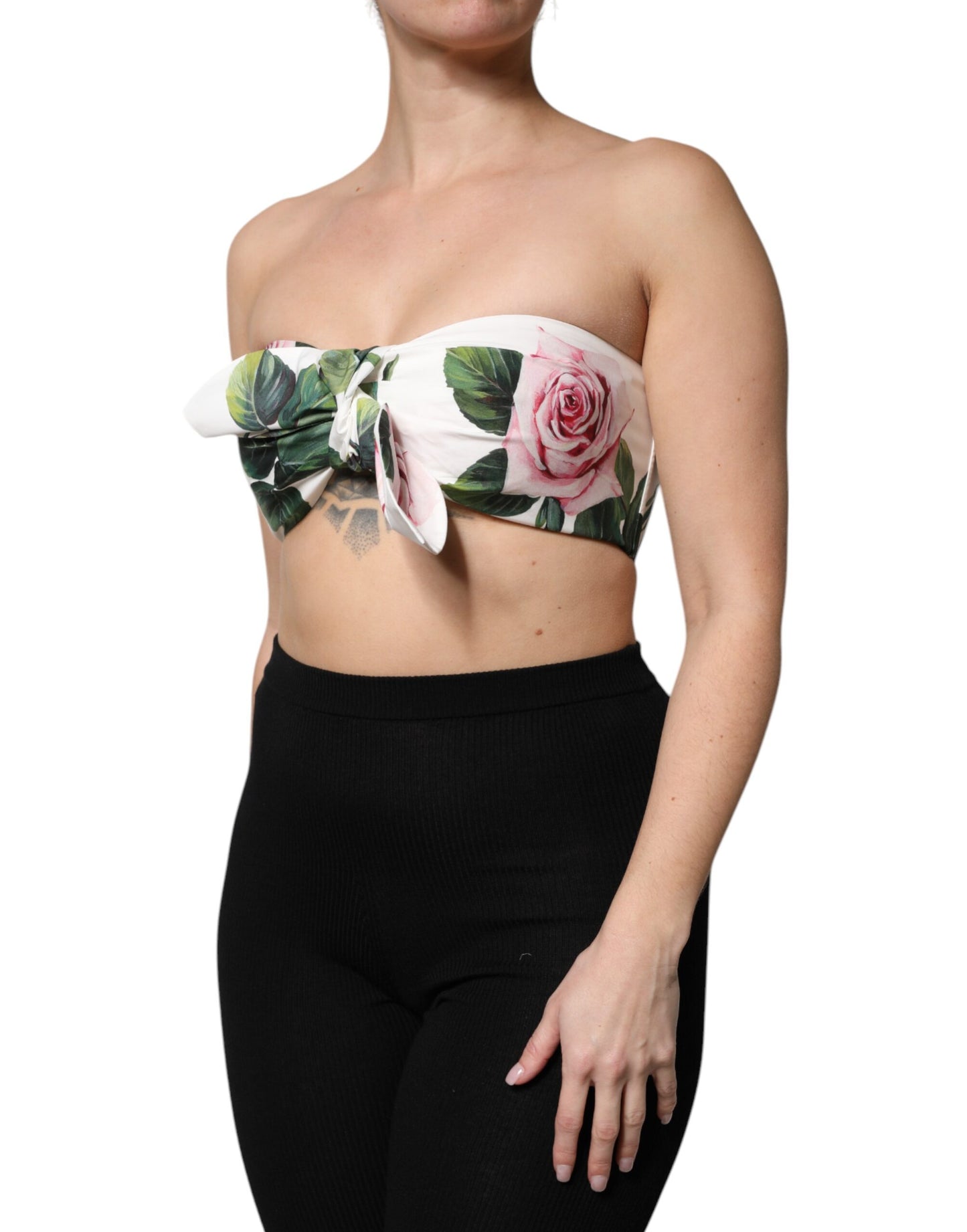 Top tipo corsé con corpiño corto y estampado floral blanco