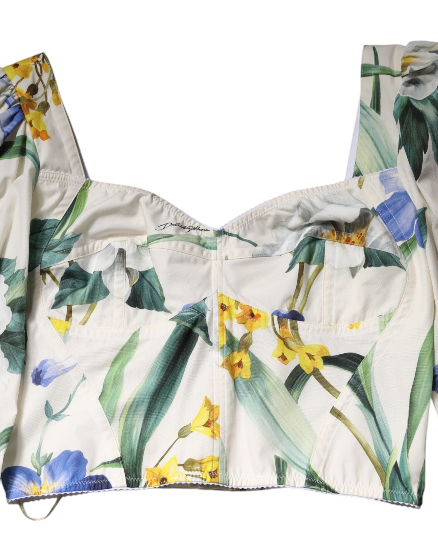 Blusa corta con mangas abullonadas y estampado floral blanco