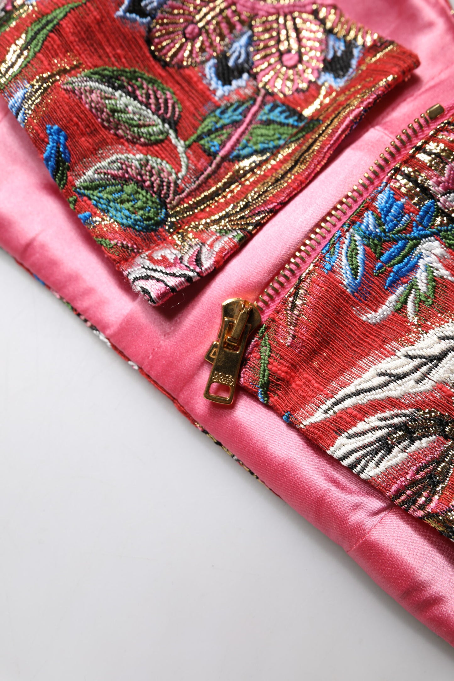 Top tipo corsé con brocado floral rojo
