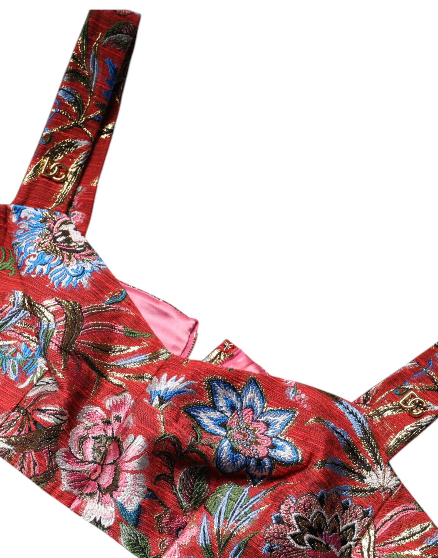 Top tipo corsé con brocado floral rojo