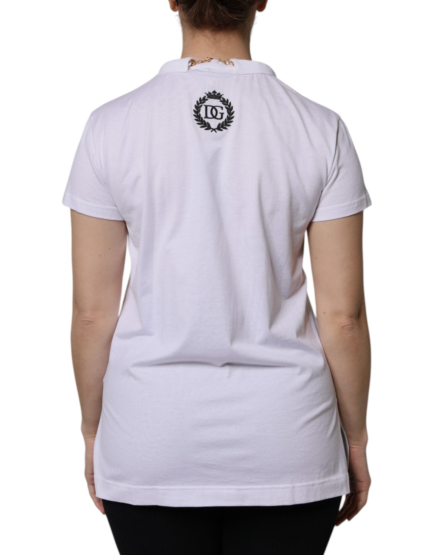Camiseta de manga corta de algodón con collar blanco