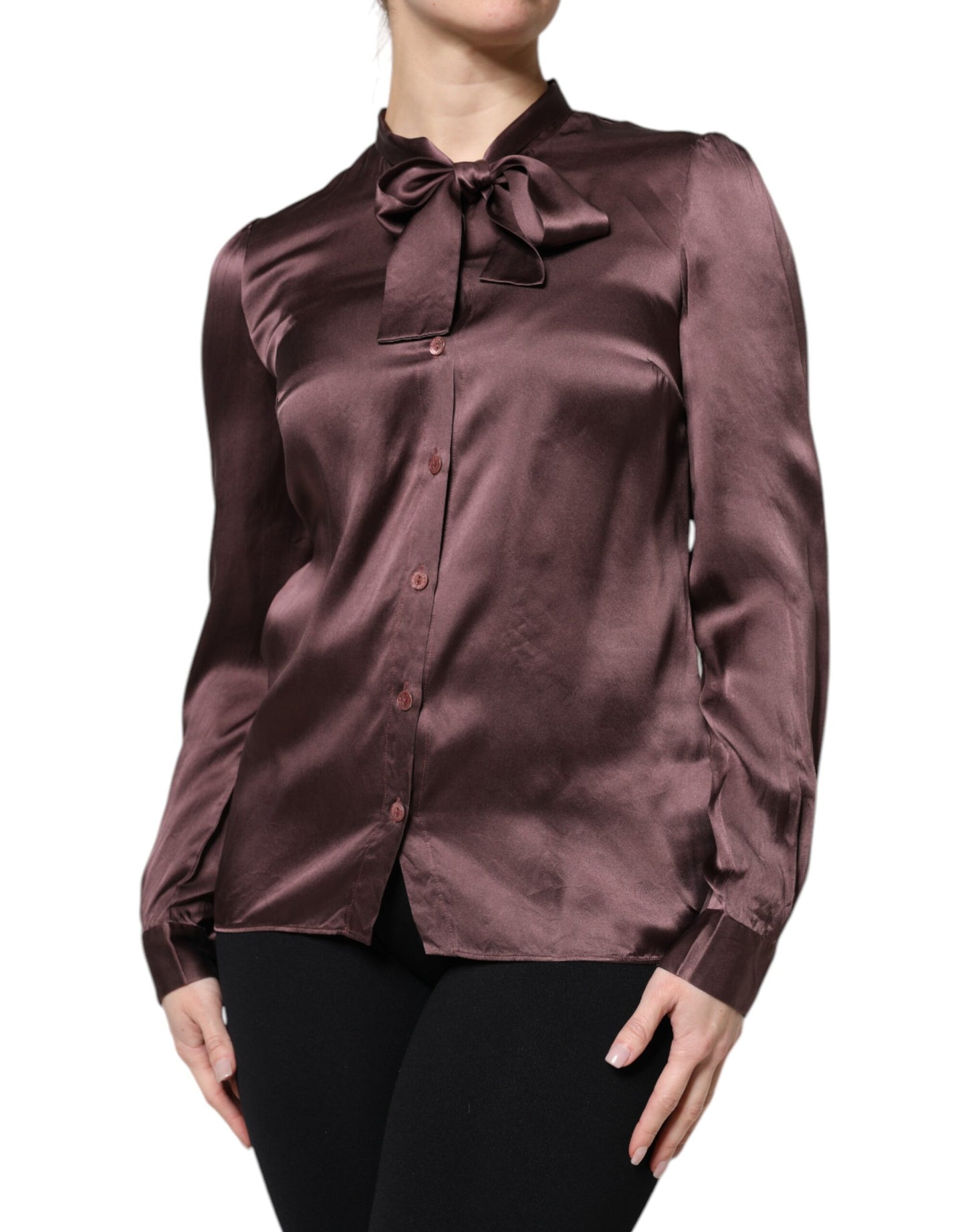 Blusa marrón de manga larga con cuello Ascot