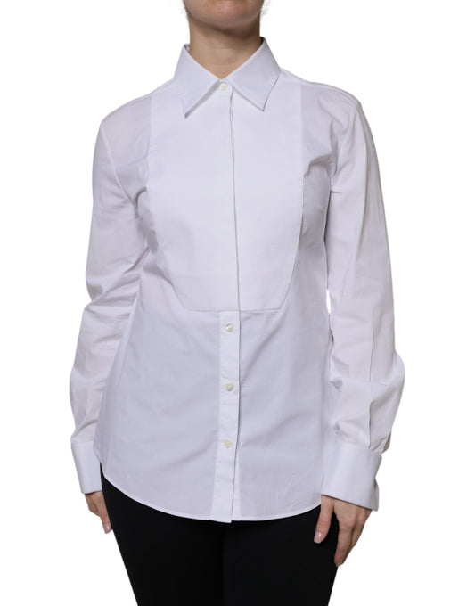 Vestido camisero de algodón blanco con cuello