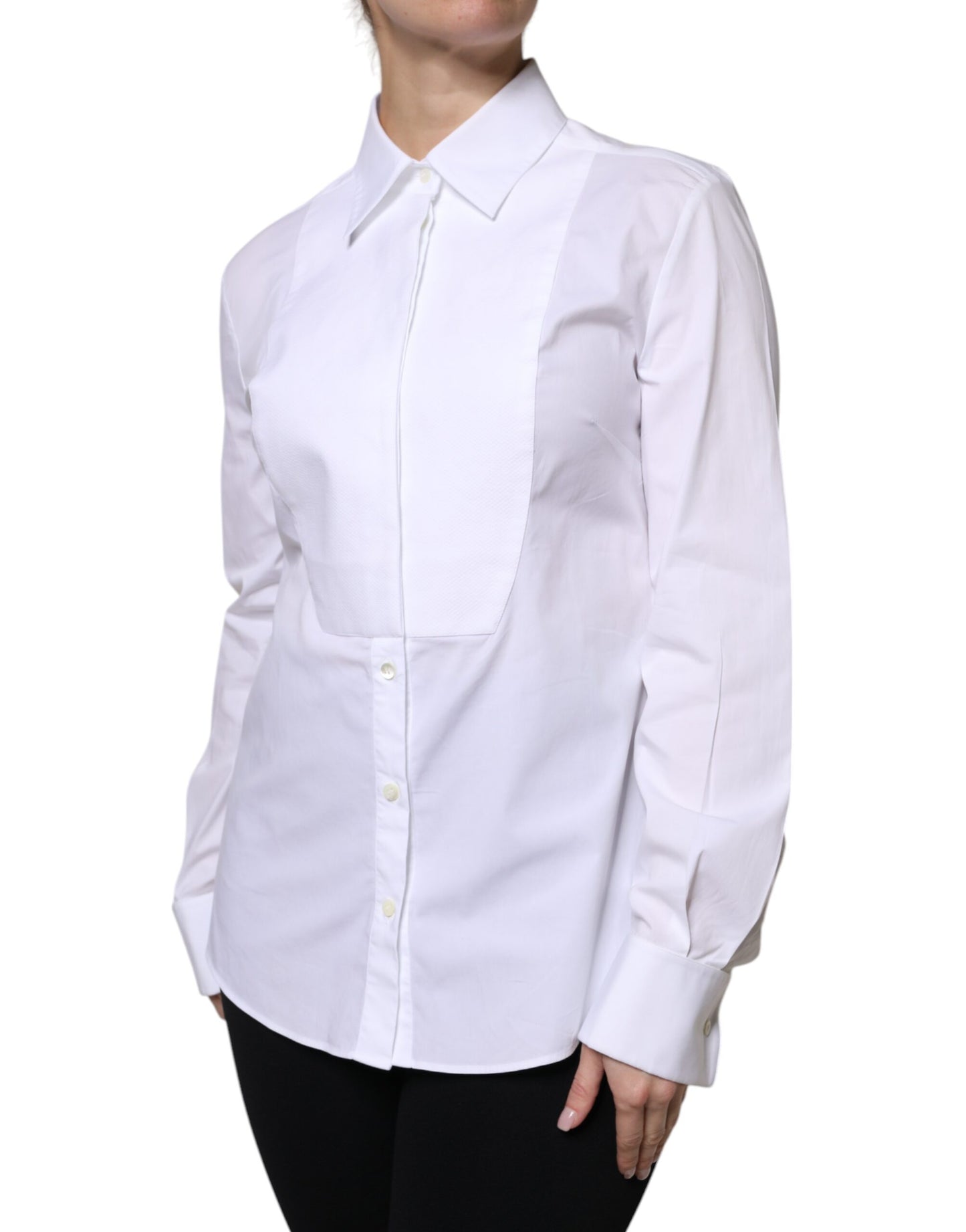 Vestido camisero de algodón blanco con cuello