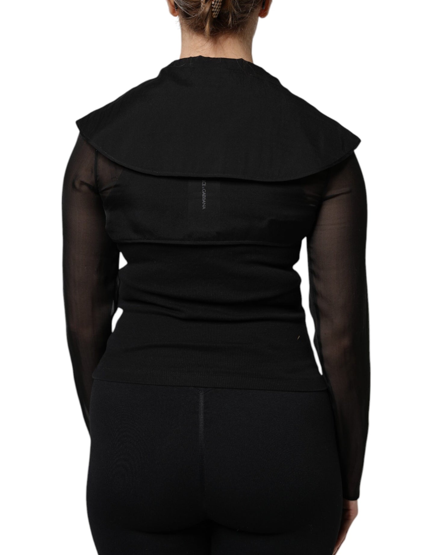 Blusa de manga larga transparente de seda negra